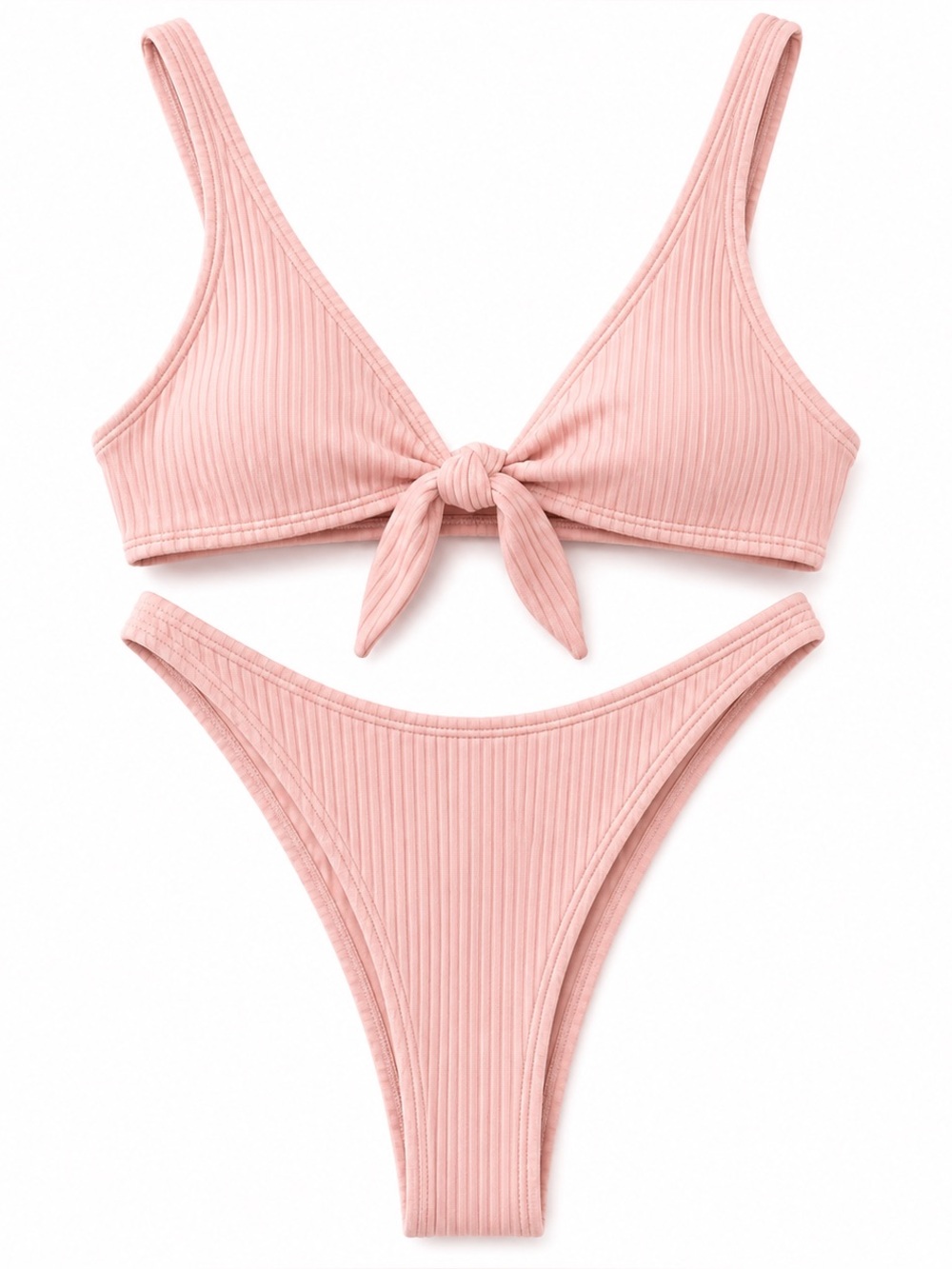 Vitamin A Lou Bikini Set Ballet Pink Ribbed Tie Front XS S